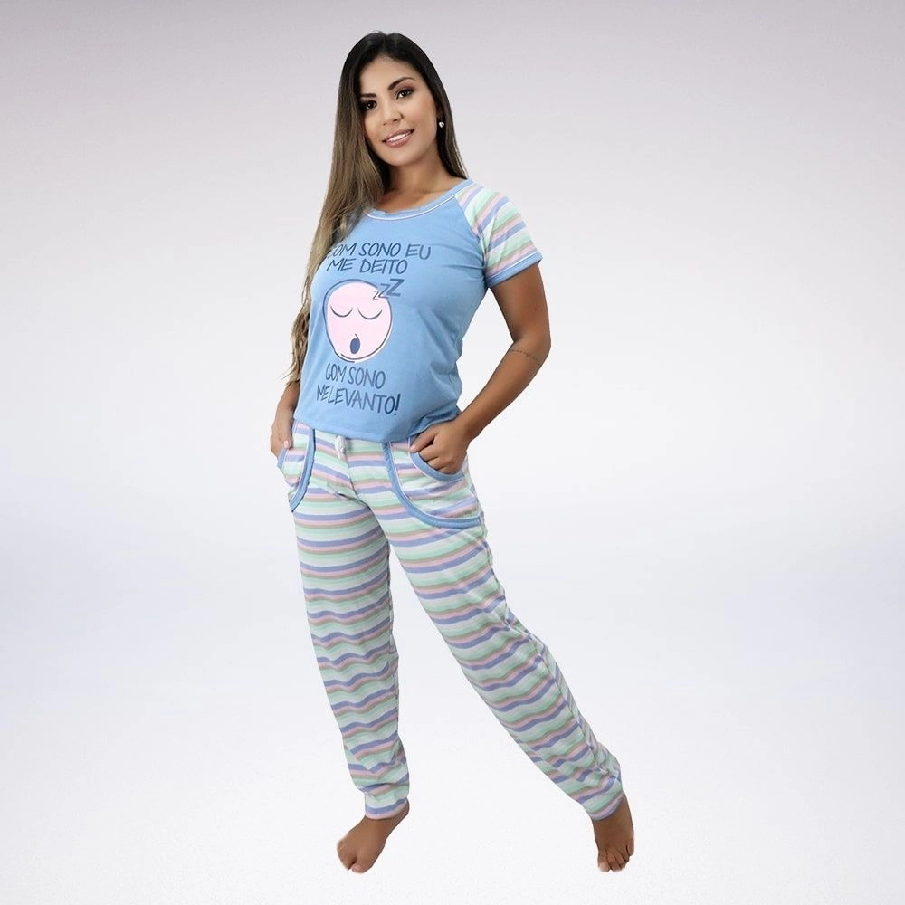 Pijama Calça Longa Com Manga Curta - Pijama Feminio Longo com Manga Curta