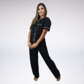 Pijama Calça Longa Manga Curta Aberto Com Gola