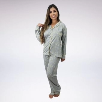 Pijama Longo Aberto Com Gola - Estampado