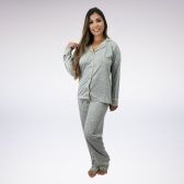 Pijama Longo Aberto Com Gola - Estampado - Cinza