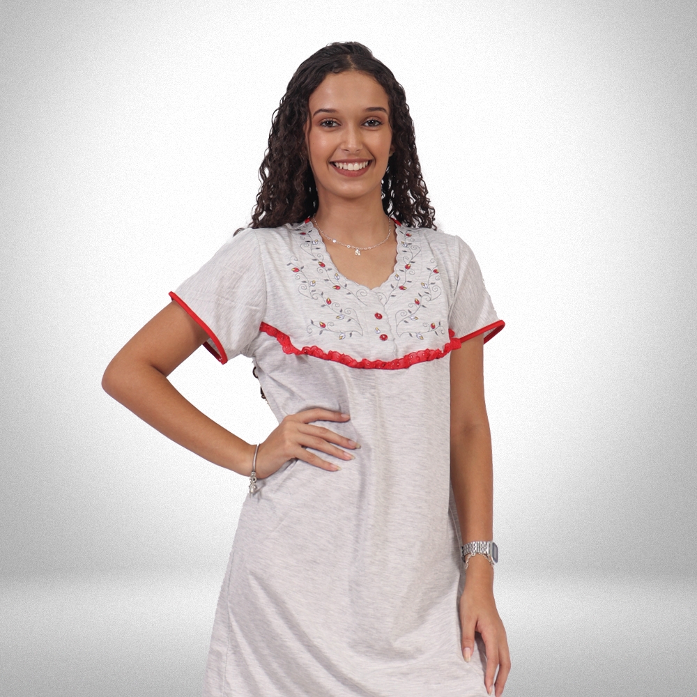 Camisola Com Manga Pala Bordada Dois Botões Pv - Mescla