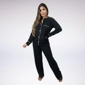 Pijama Longo Aberto Com Gola - Liso