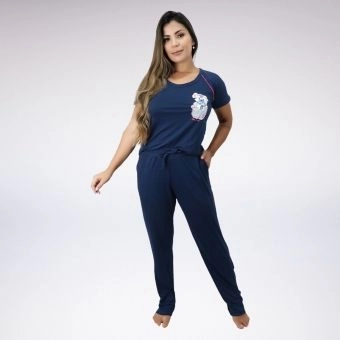 Pijama Calça Longa Manga Curta Bolso Faca Viscolycra