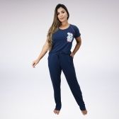 Pijama Calça Longa Manga Curta Bolso Faca Viscolycra