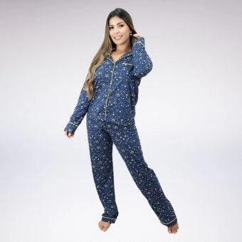 Pijama Longo Aberto Com Gola - Estampado