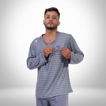 Pijama Longo Blusa Com Galão