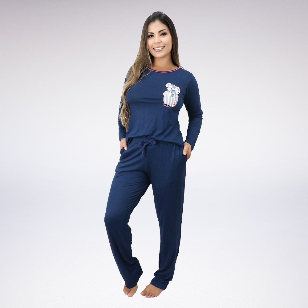 Pijama Longo Bolso Faca Viscolycra